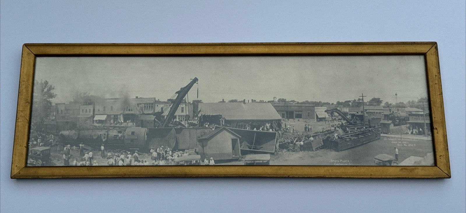 ANTIQUE TRAIN WRECK PHOTOGRAPH LARGE 24 INCHES RAILROAD ILLINOISE SPIETH 1921