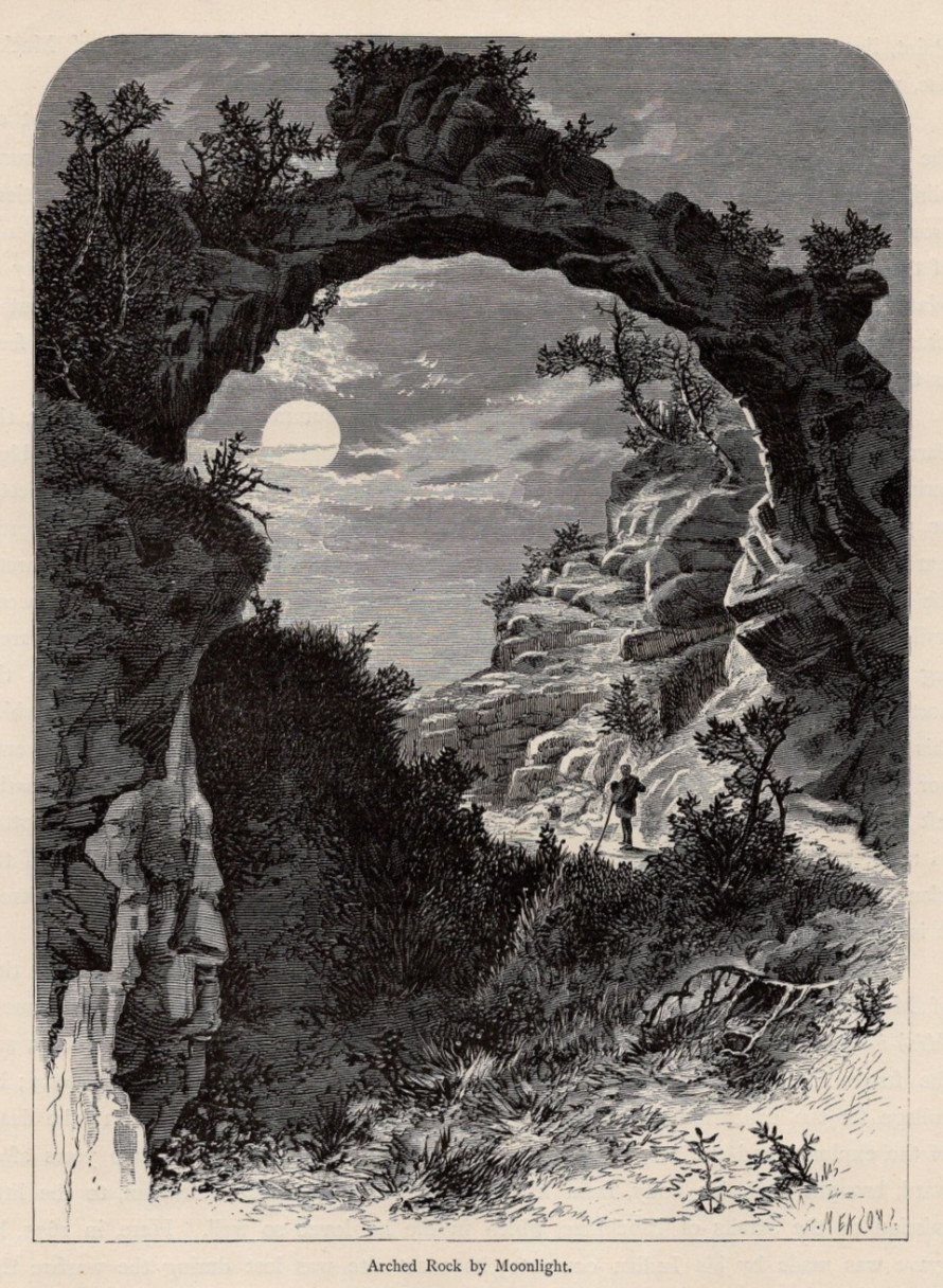 Arched Rock By Moonlight Mackinac Island Michigan 1872 Original Antique Print