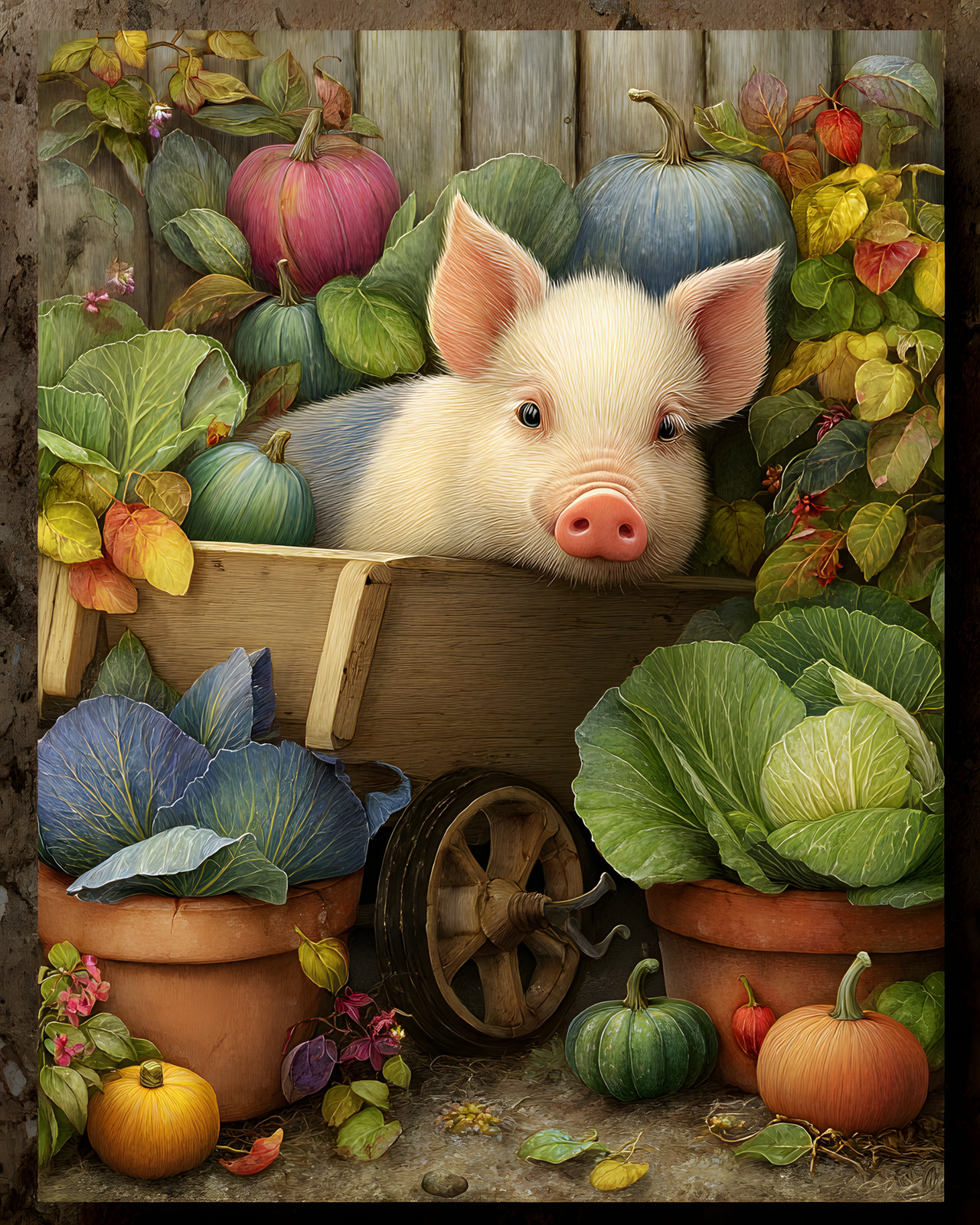 8×10 Cozy Storybook Pig in Box Art Print Classic Illustration – 834212227