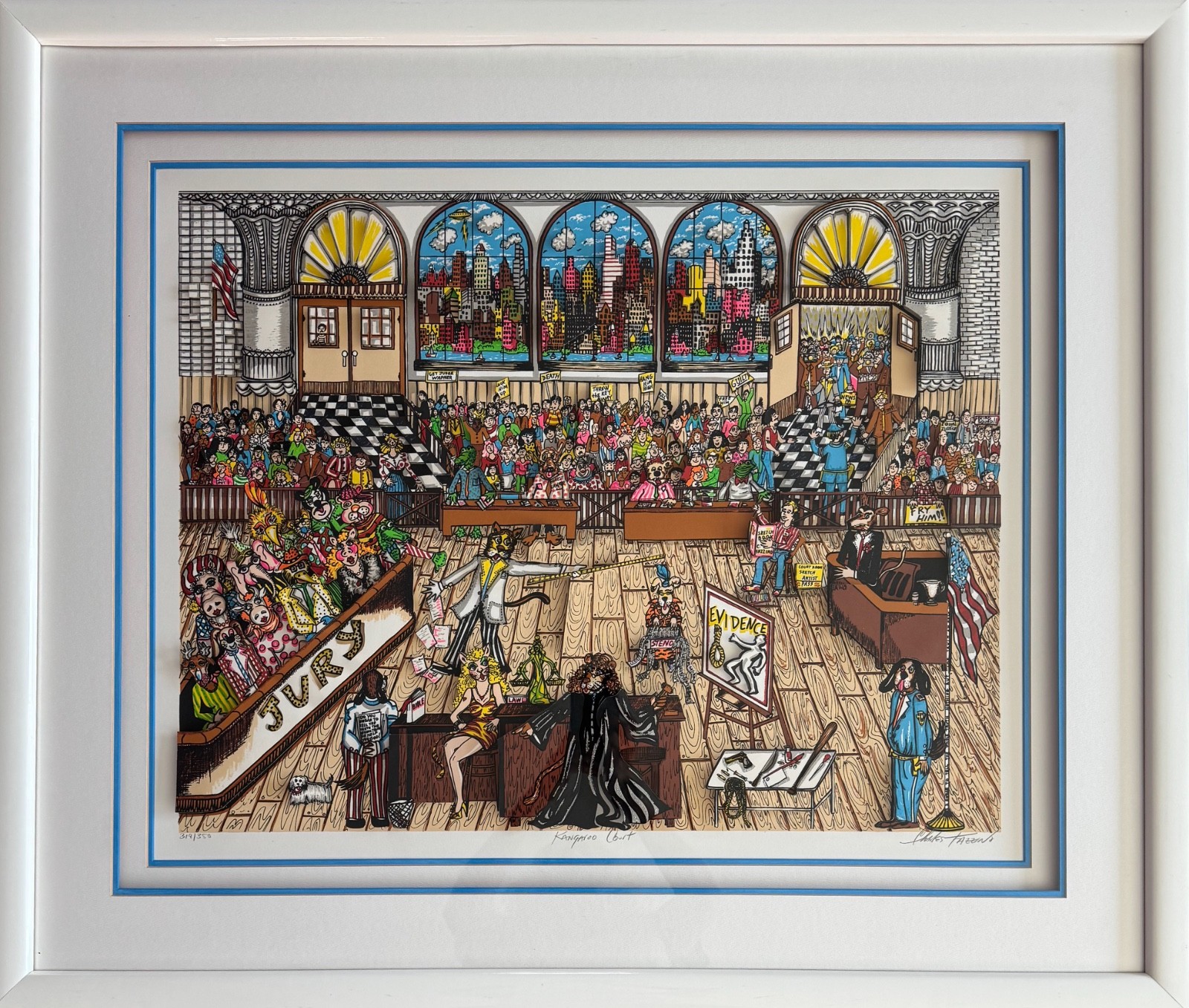 Charles Fazzino KANGAROO COURT Hand Signed Framed 3-D Serigraph Jury Lawyer Art