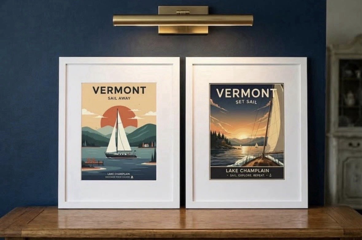 Framed Pair of Lake Champlain Vermont Sailing Prints in 12 x 16 Frames