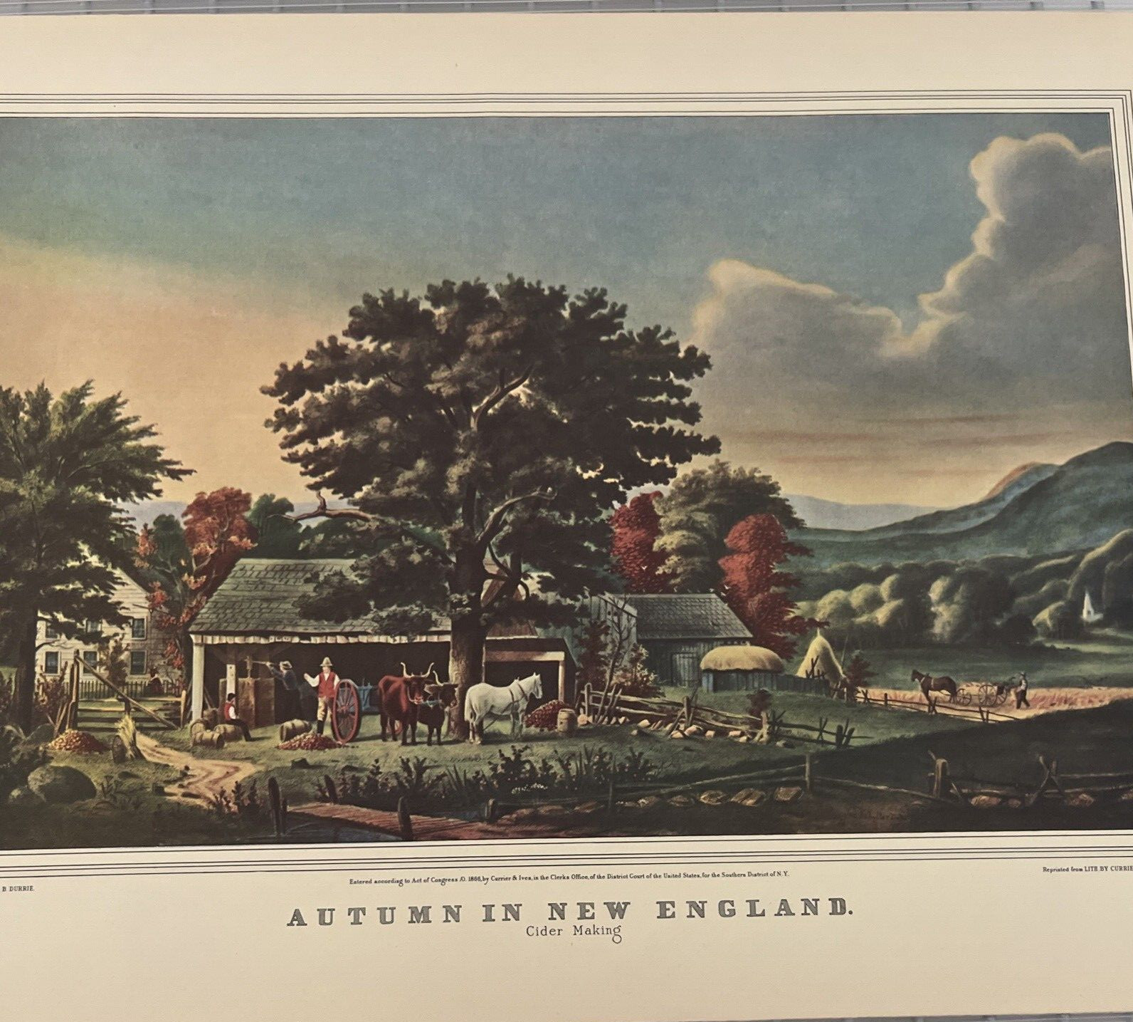 Currier and Ives Print Autumn in New England Winter in the Country 15″x12″