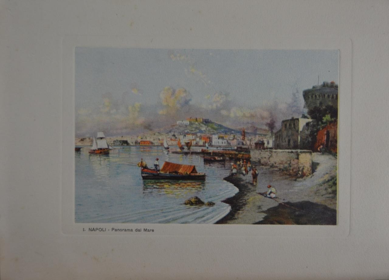 Antique Naples Italy Naples from the Sea Color Engraving Original Art 1929