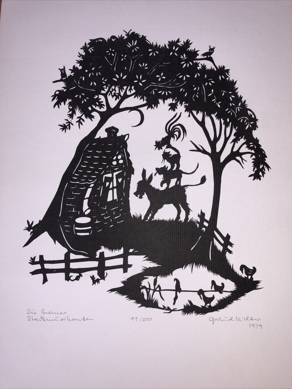 Gertrud Richter Scissors Cut Art limited Ed Print Numbered Bremen Musicians ~