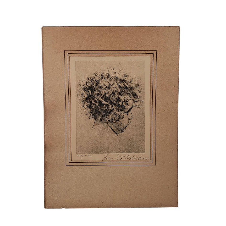 Curlylocks Signed Hedwig Von Schlieben German Boy Portrait Art Image 1922 in Mat