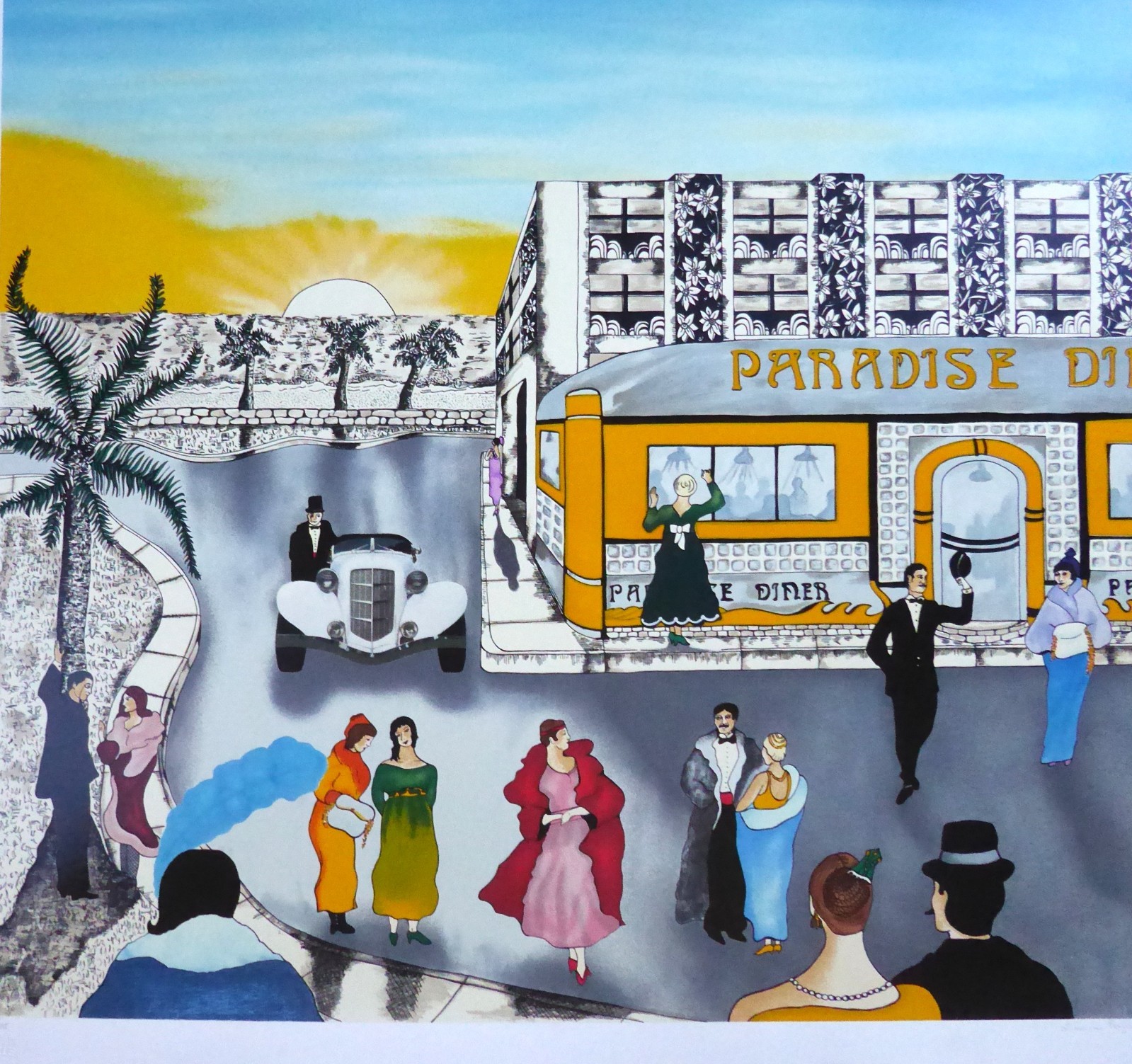 Linnea Pergola Paradise Diner Hand signed Large Serigraph 1990