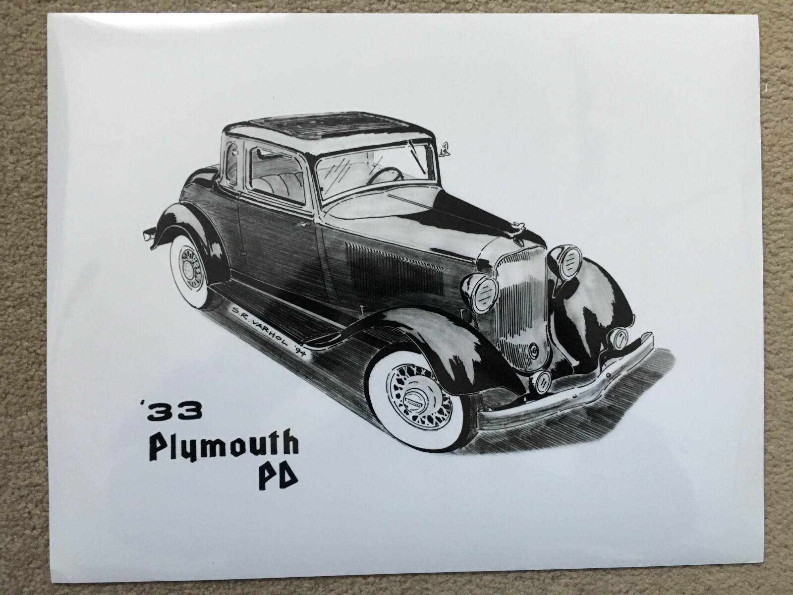 1933 Plymouth Coupe pen and ink print. Antique auto art 11×14.