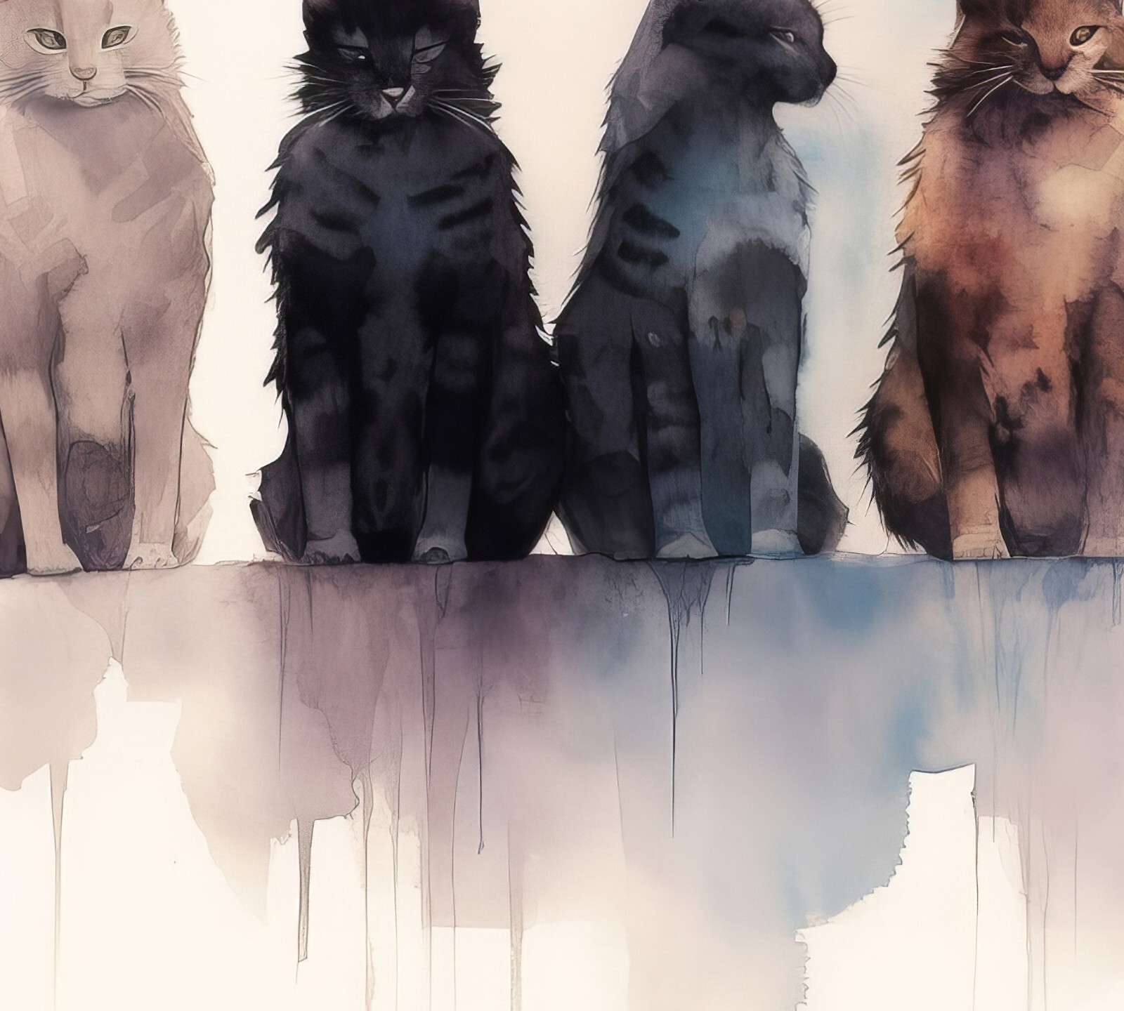 Cluster of Cats Watercolor Painting Print – Feline Gathering 16″x12″