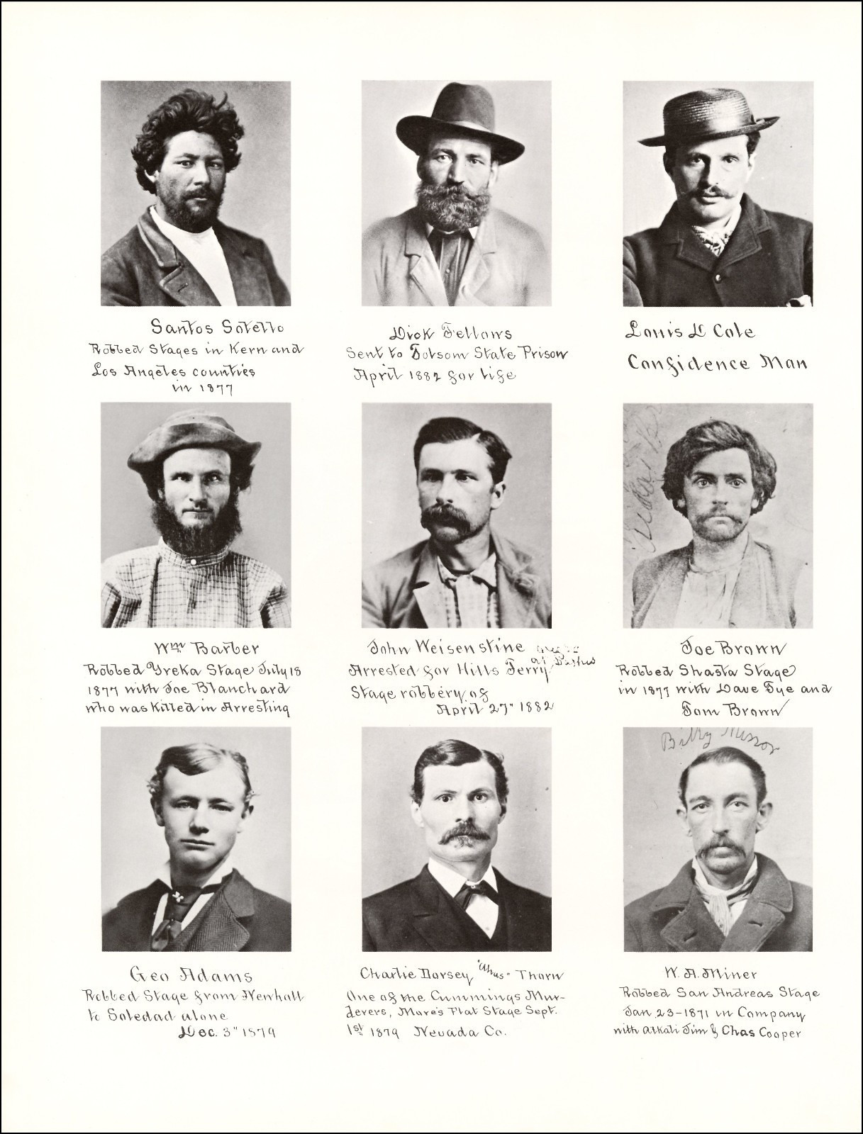 1968 Vintage Print Wells Fargo Bank Robbers 1864 to 1887 Criminal Gallery Album