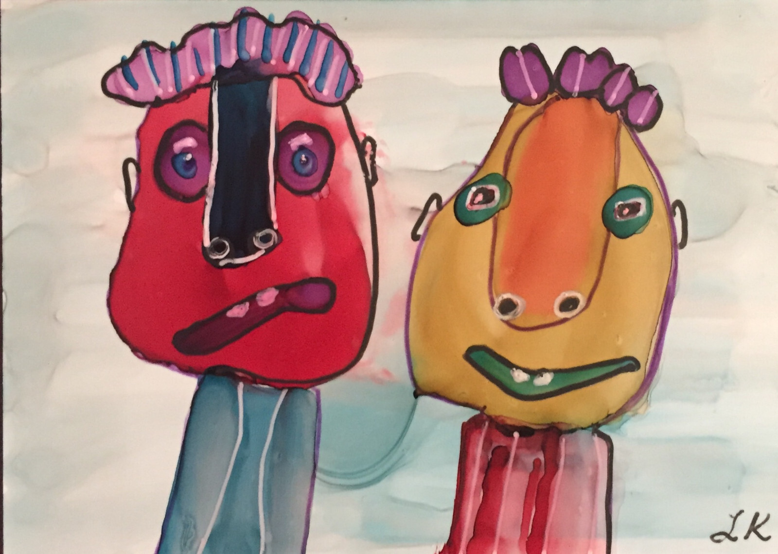 ACEO art PRINT funny brothers Children people by Lynne Kohler 2.5×3.5″