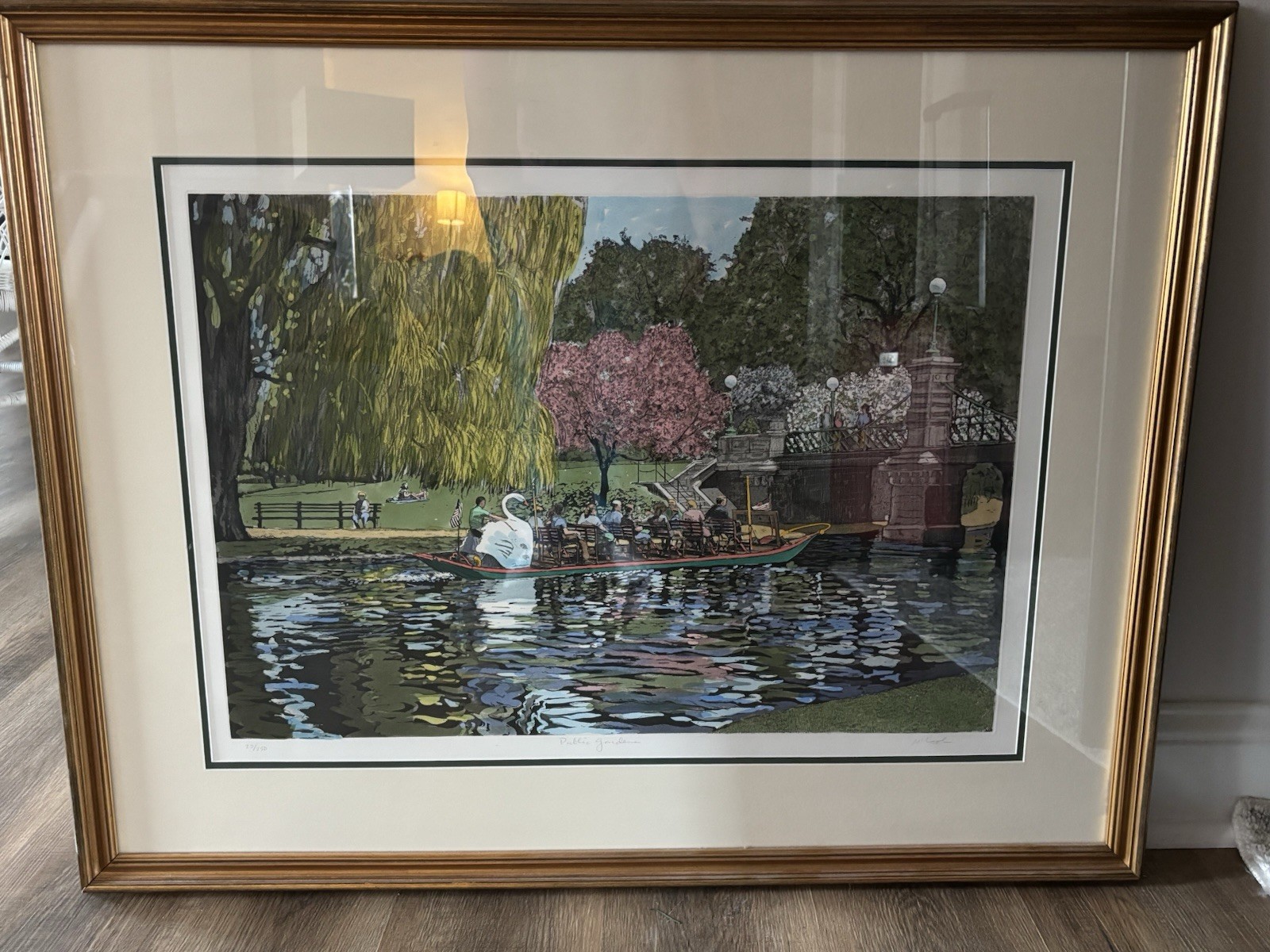 Framed Swan Boat Landscape Art Print Matted & Framed Medium Single Piece