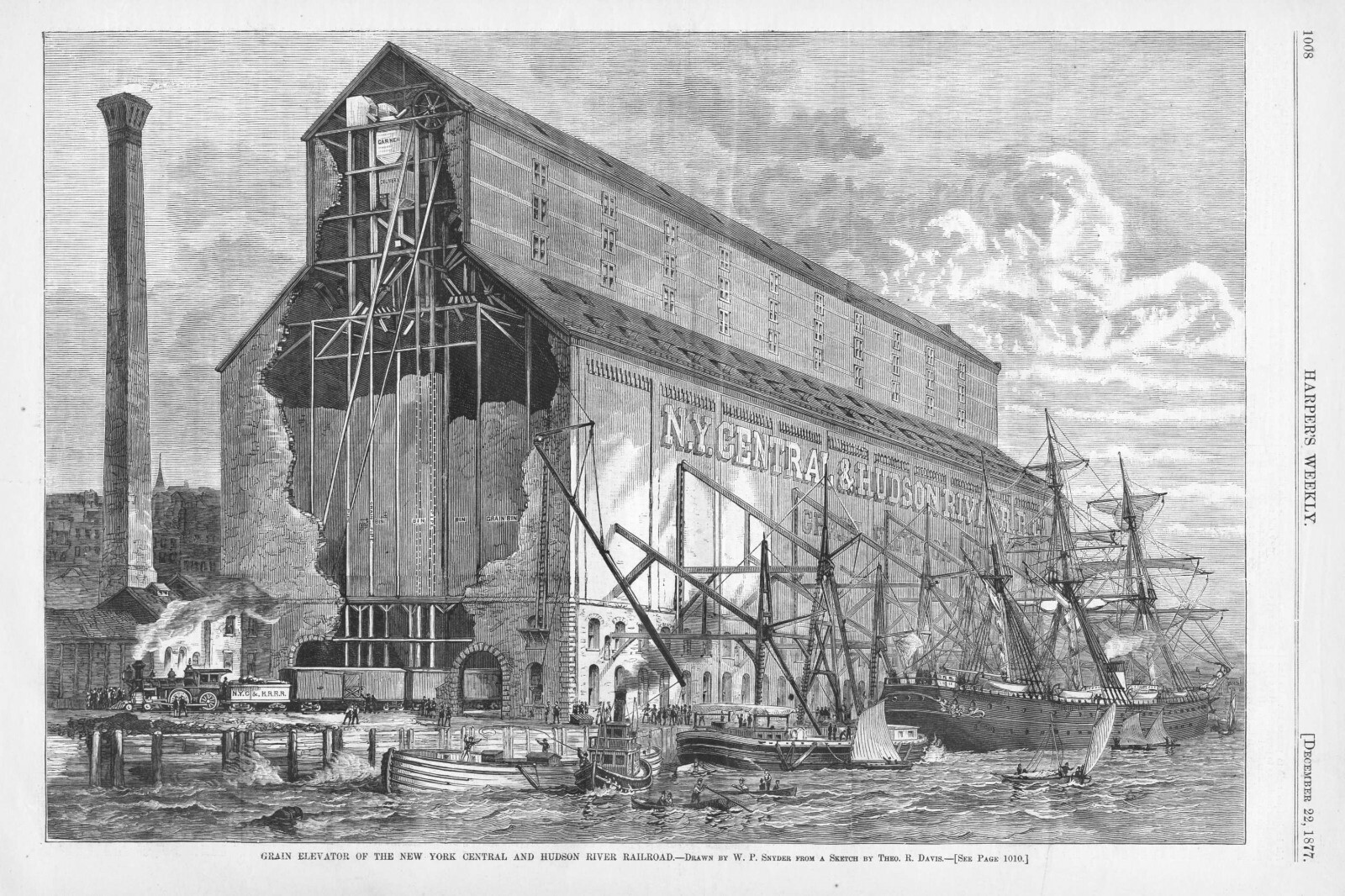 Grain Elevator of the New York Central and Hudson River Railroad – Ships – 1877