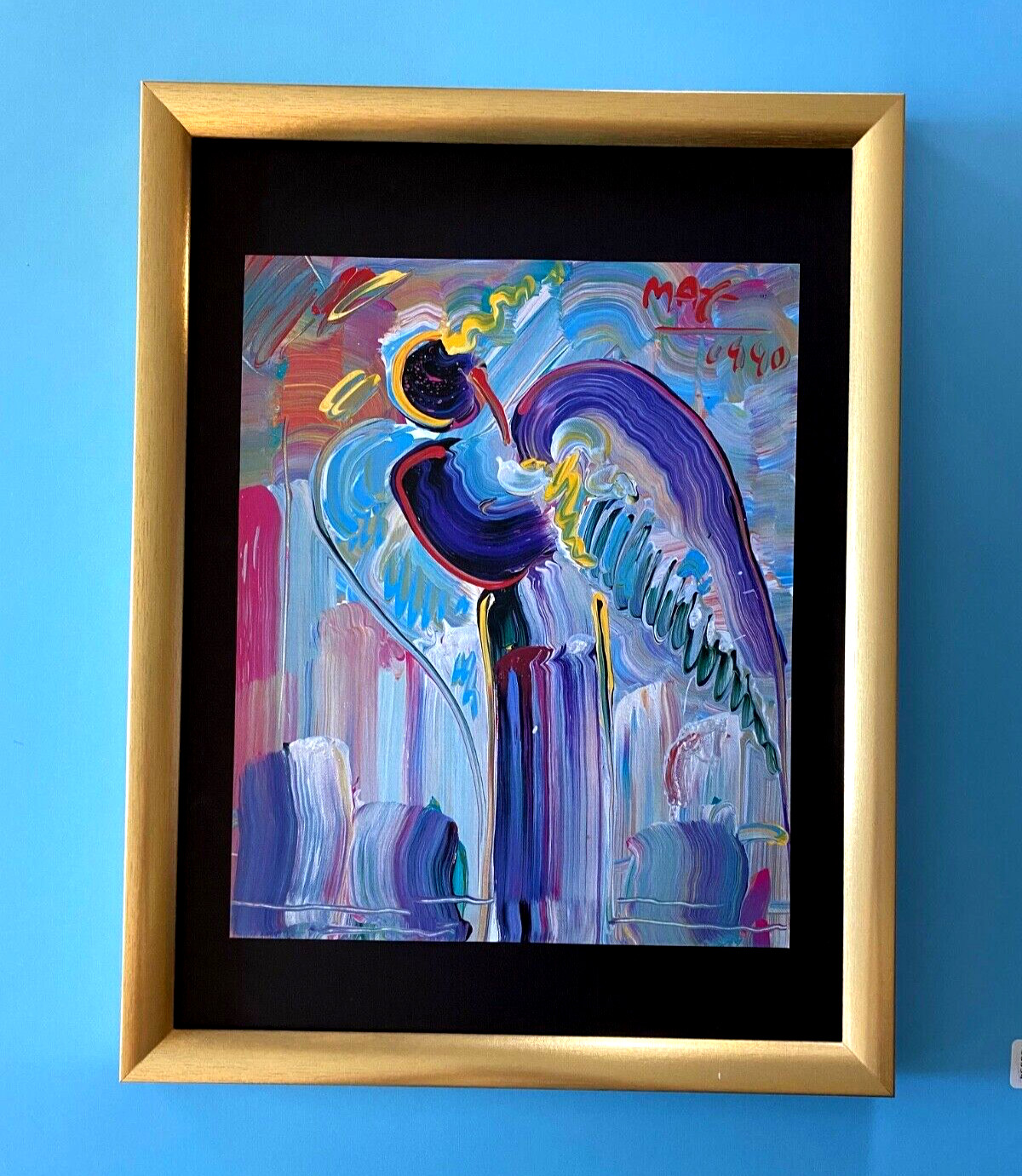 Peter Max | Angel Vintage Print Signed | Framed Large 16x12in. Gold Pop Art $