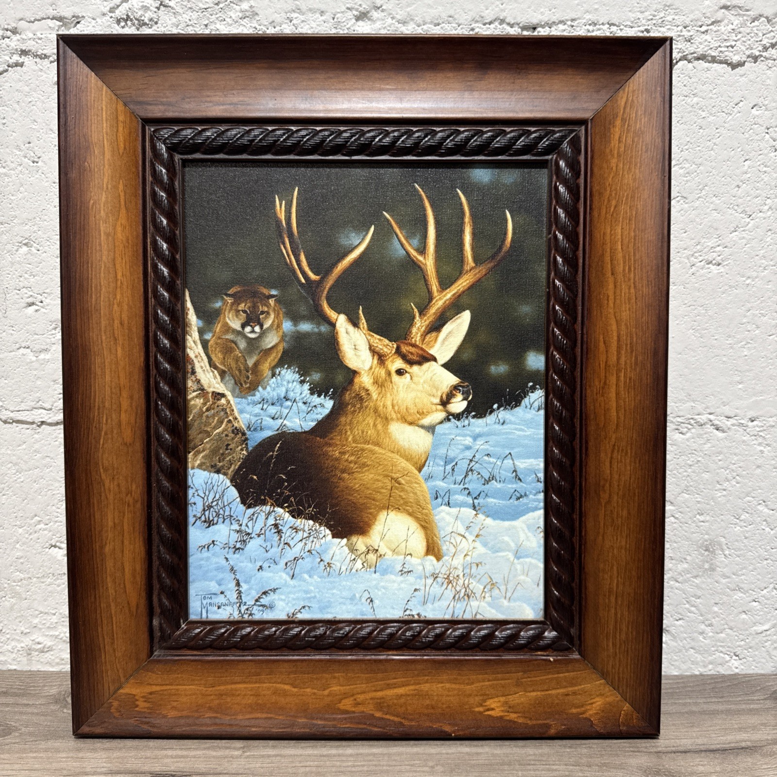 Blind Sided Signed by TOM MANSANAREZ – MOUNTAIN LION AND DEER Painting 09