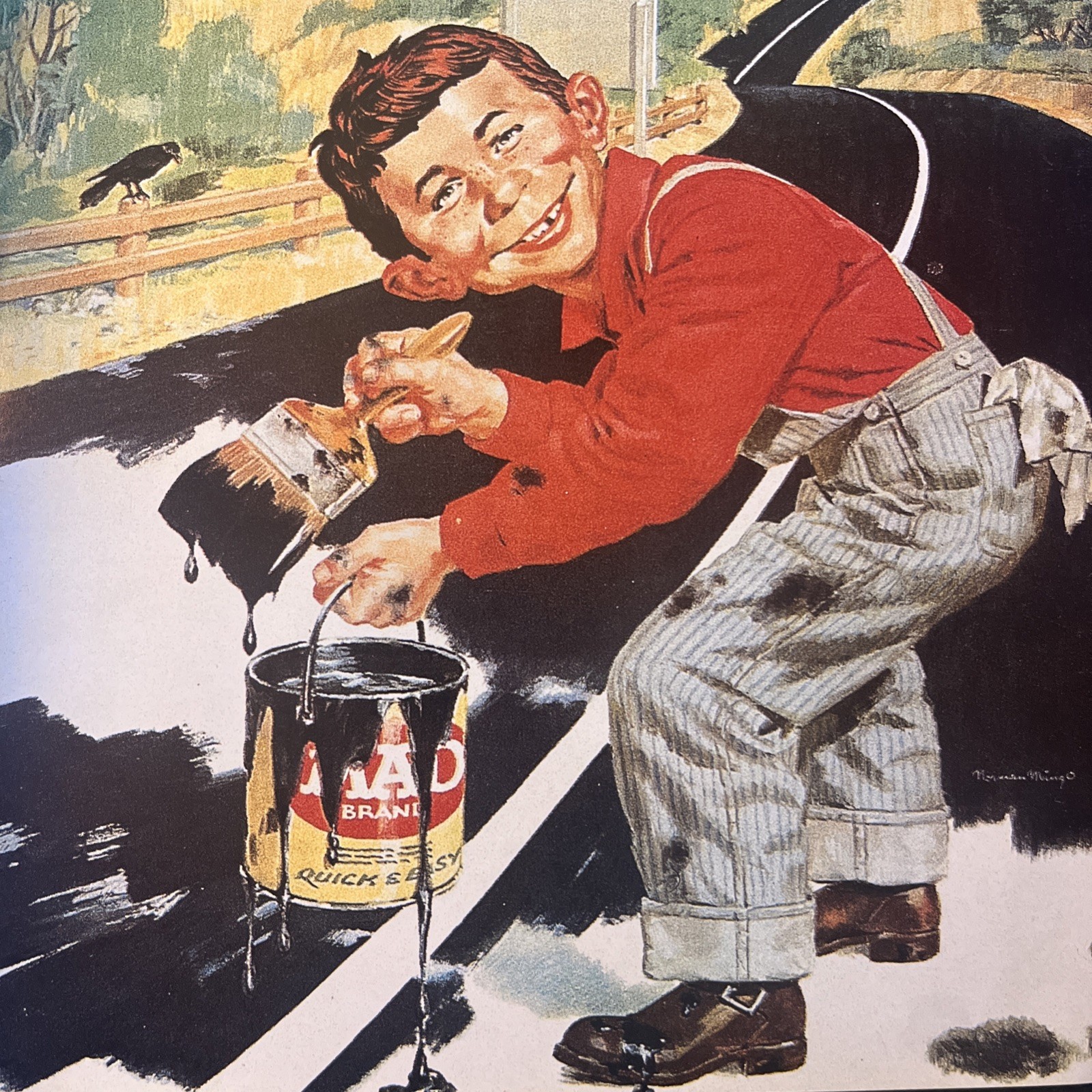 “MIDDLE OF THE ROAD 1965 MAD MAGAZINE COVER” Reprint NORMAN MINGO ‘Idiot Worker’