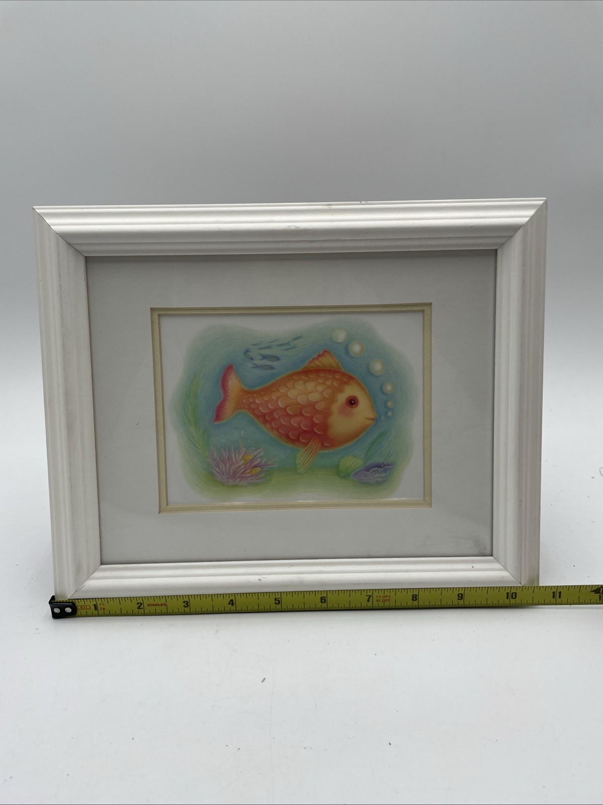 Vintage Caribbean Tropical Fish Art Print Signed SW White Framed Beach Decor