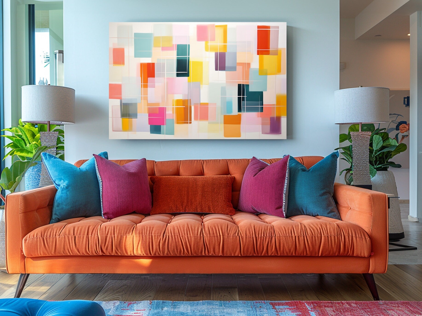Abstract Canvas Print, Colorful Rectangle Shapes, Contemporary Wall Art Decor