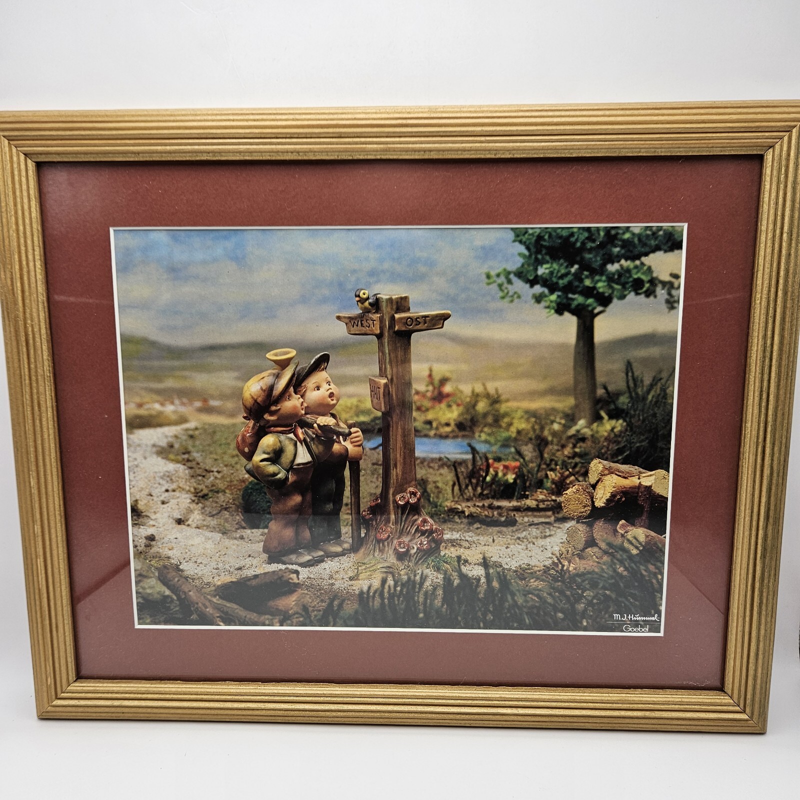 Hummel Art Print Framed & Matted “Crossroads” M.J. Hummel Goebel 15.5×12.5 in.