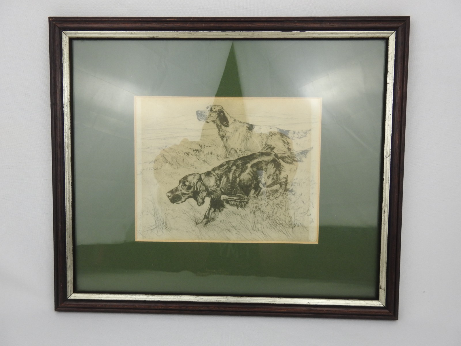⭐ Original G Vernon Stokes Two Hunting Dogs In Action B/W Framed Print c. 1935