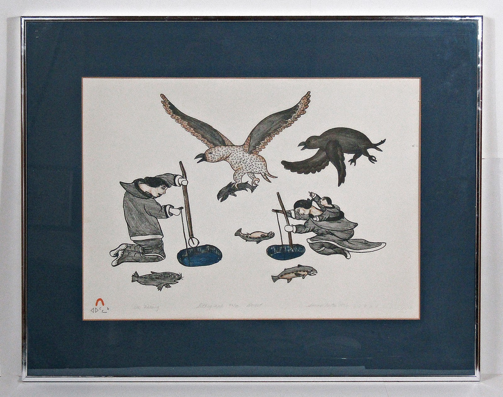 Cape Dorset Inuit Print “Ice Fishing” Sorosiluto Ashoona Lithograph 43/50 1976