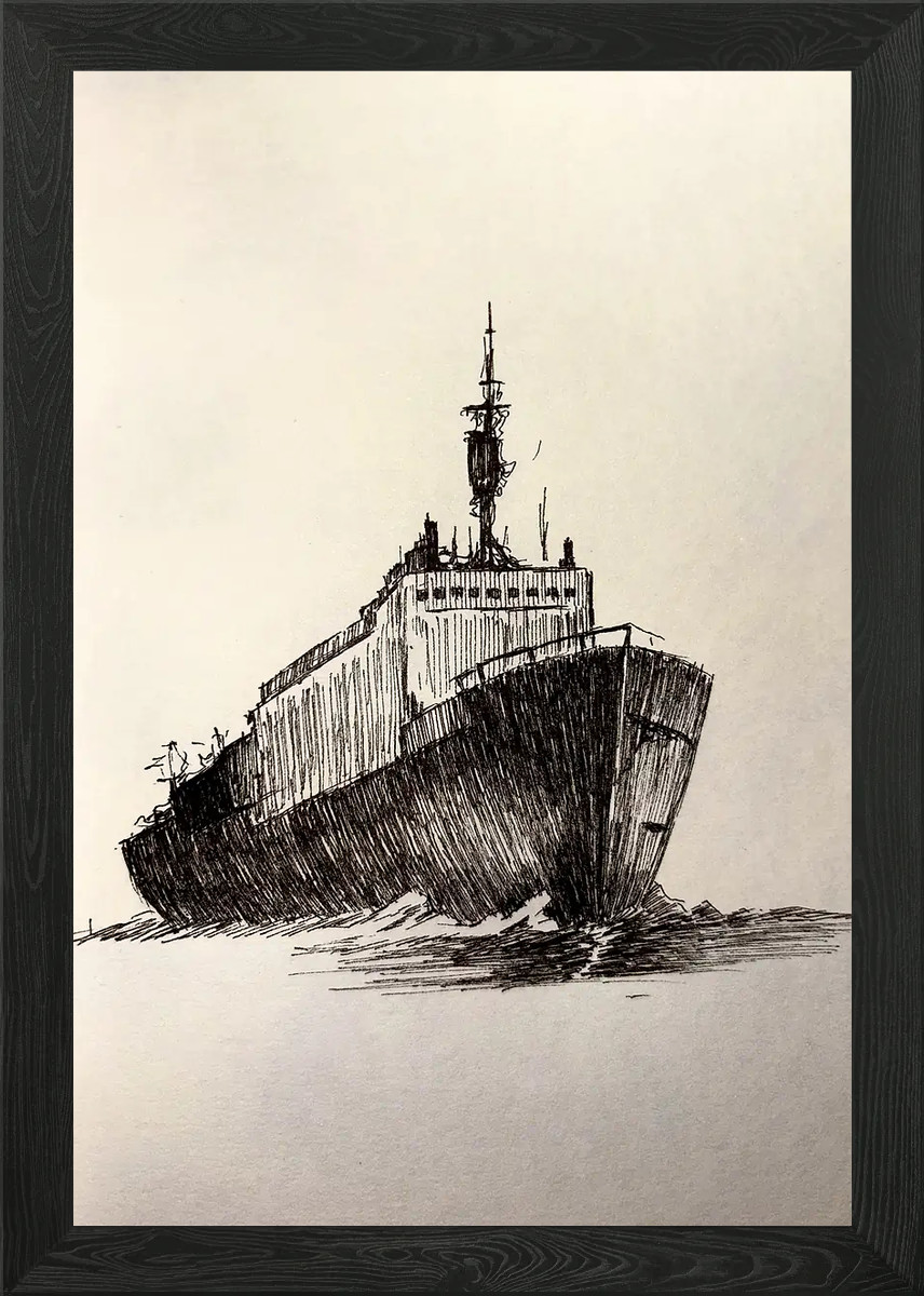 Ship Ink Drawing Framed Wall Art Poster Canvas Print Picture