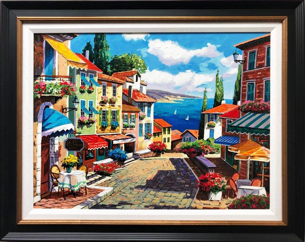 Anatoly Metlan “Cobblestone Path” Framed Hand Signed Art Mediterranean Europe
