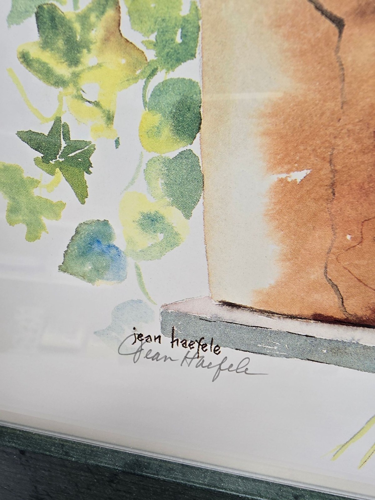 Jean Haefele Signed & Numbered Print “On The Pot” Framed Green Wood 1176/1500