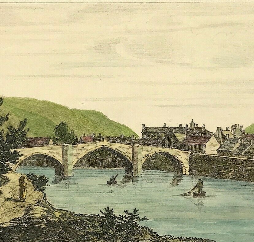 Wales River Conwy Denbigh Llanrwst etched print 1838 hand colour