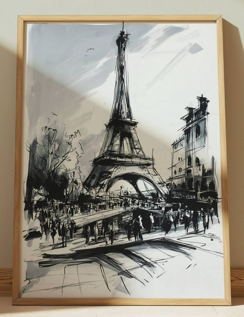 EIFFEL TOWER PARIS FRANCE INK DRAWING PRINT SKETCH 8″ x 10″ EIFFEL TOWER FRANCE
