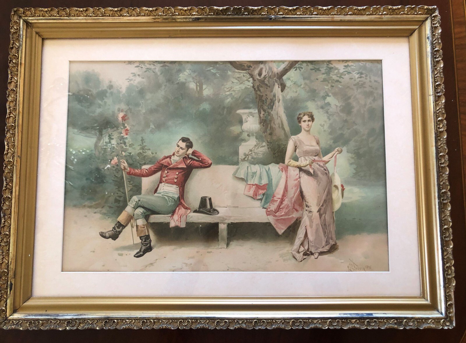 Antique 1895 Jean Leon Gerome Ferris Lithograph In 29″ x 21″ Gold Gilt Frame