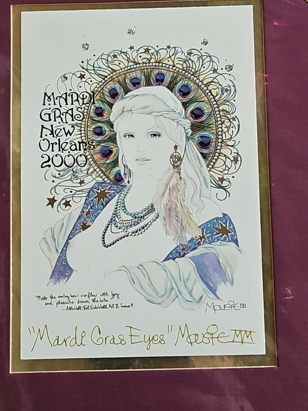 3 Mardi Gras New Orleans Prints 1998 1999 2000 Mousie Art Deco Art Nouveau 8×10