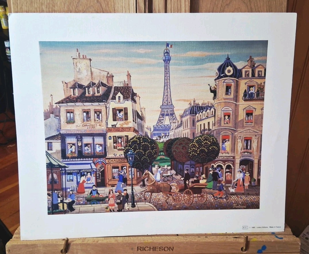 Eiffel Tower At Sunset Lutece Editions Lithograph Paris France 1985 B31
