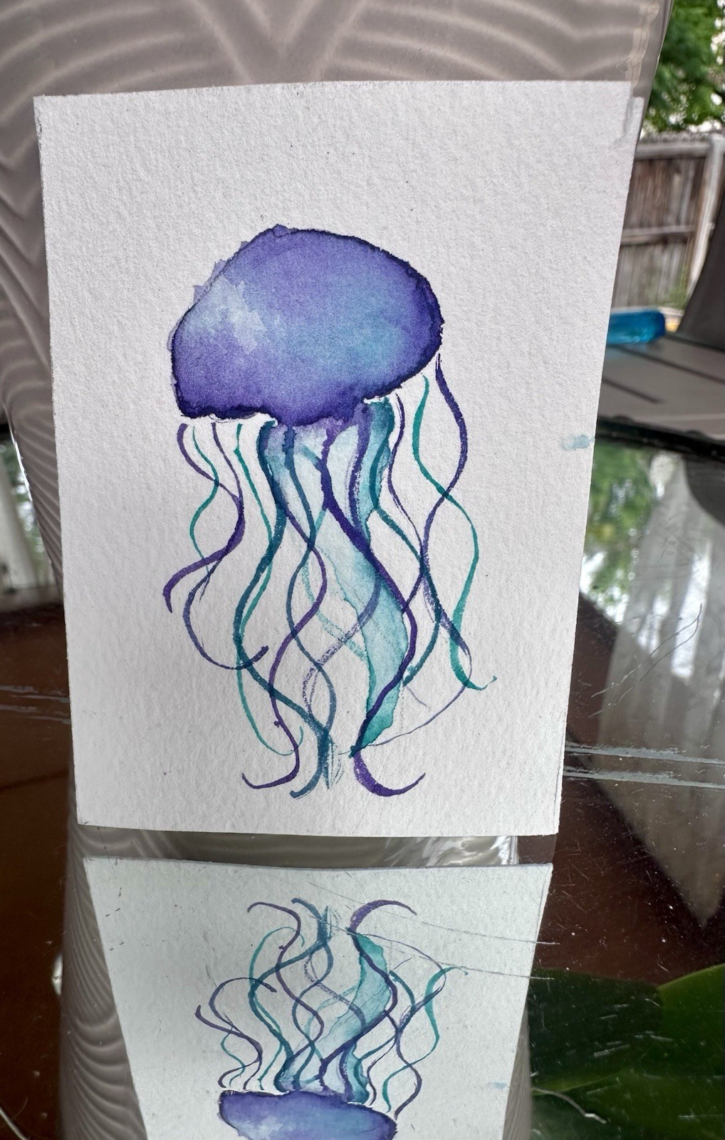 ACEO Original Watercolor Jellyfish Art Card Ocean Animal 3.5in X 2.5in