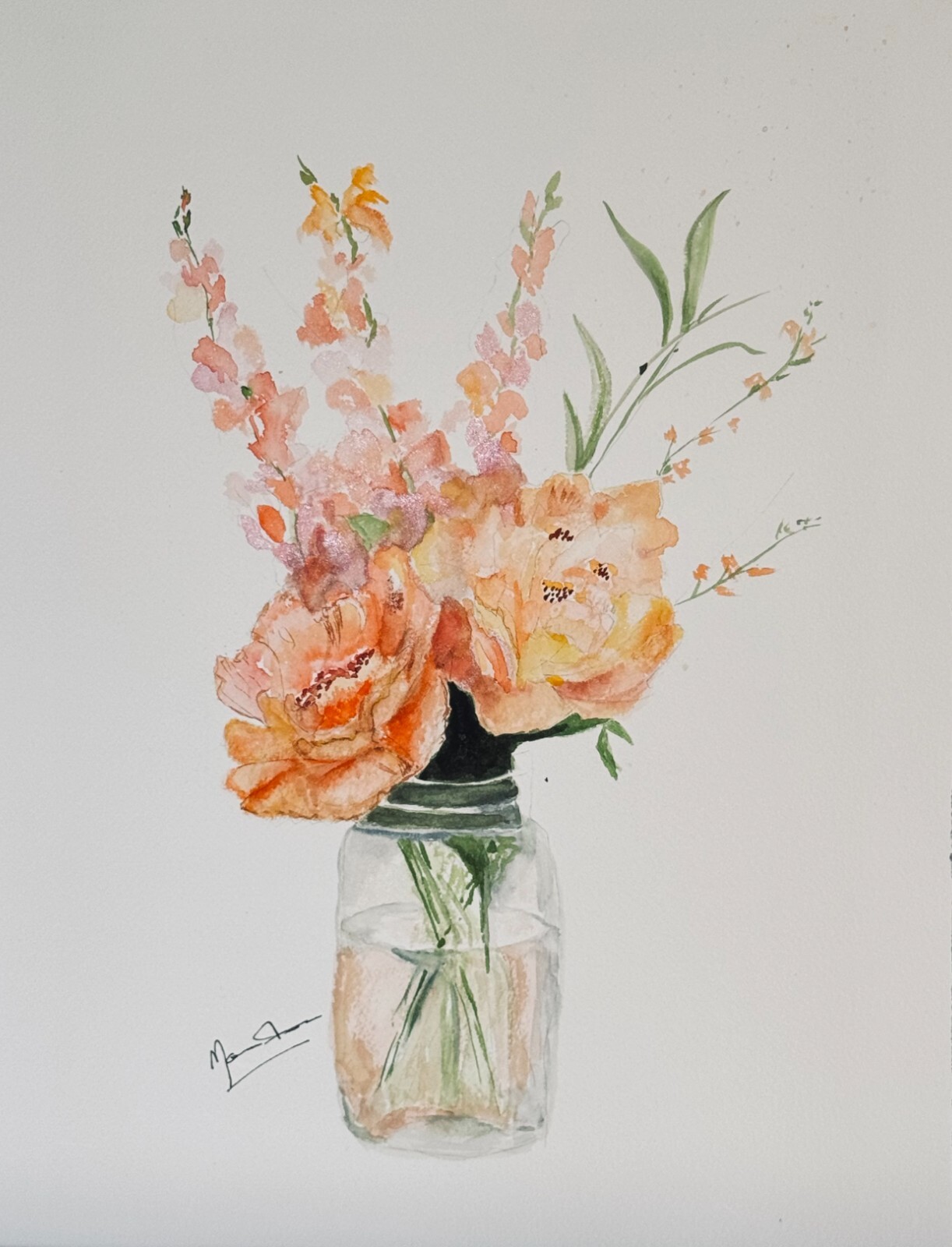 Peonies in Mason Jar Watercolor Print Peaceful Addition to your decor