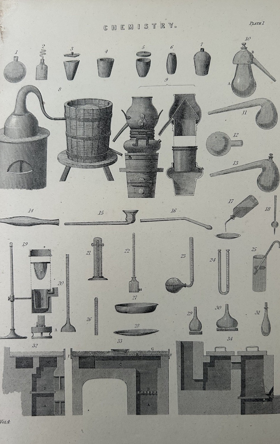 Antique Print Chemistry 1877 Engraving Scientific Apparatus & Glass Victorian