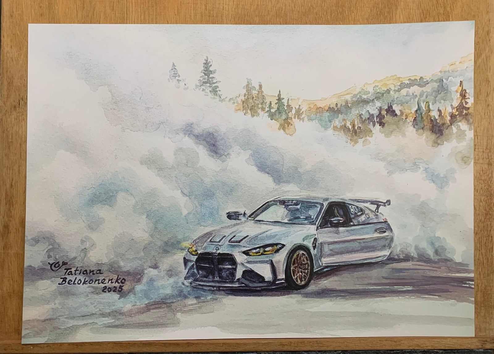 BMW M3 in Burnout Smoke – print from a watercolor painting