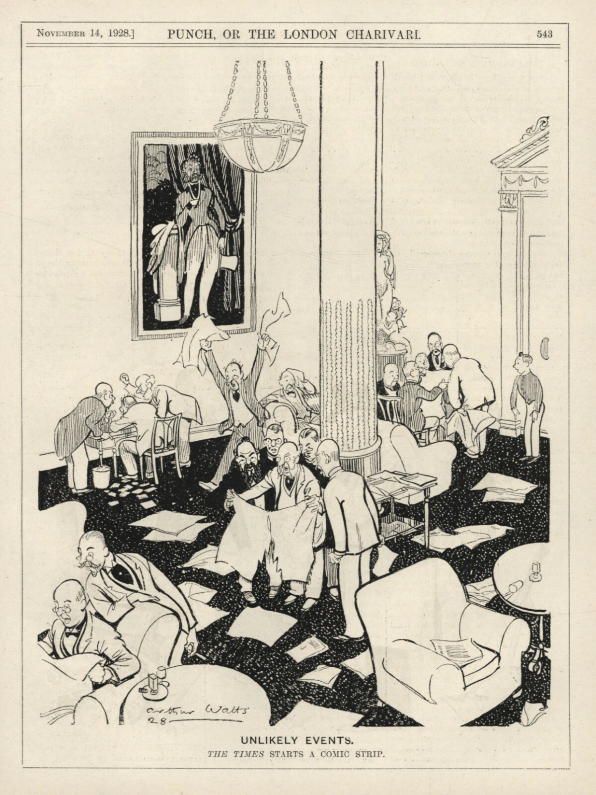 Rare 1928 British Humor CARTOON Unlikely Events: THE TIMES STARTS A COMIC STRIP