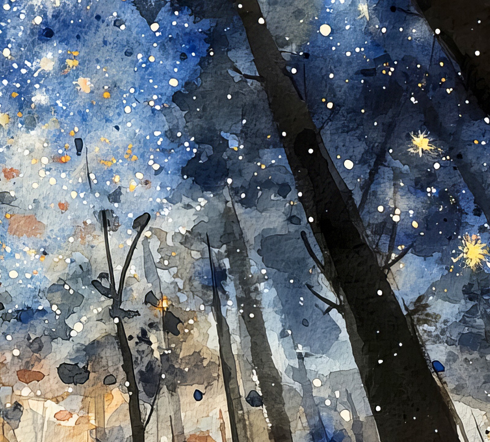 Starry Forest Night 5″x7″ Print on Matte Paper | Enchanting Woodland Watercolor