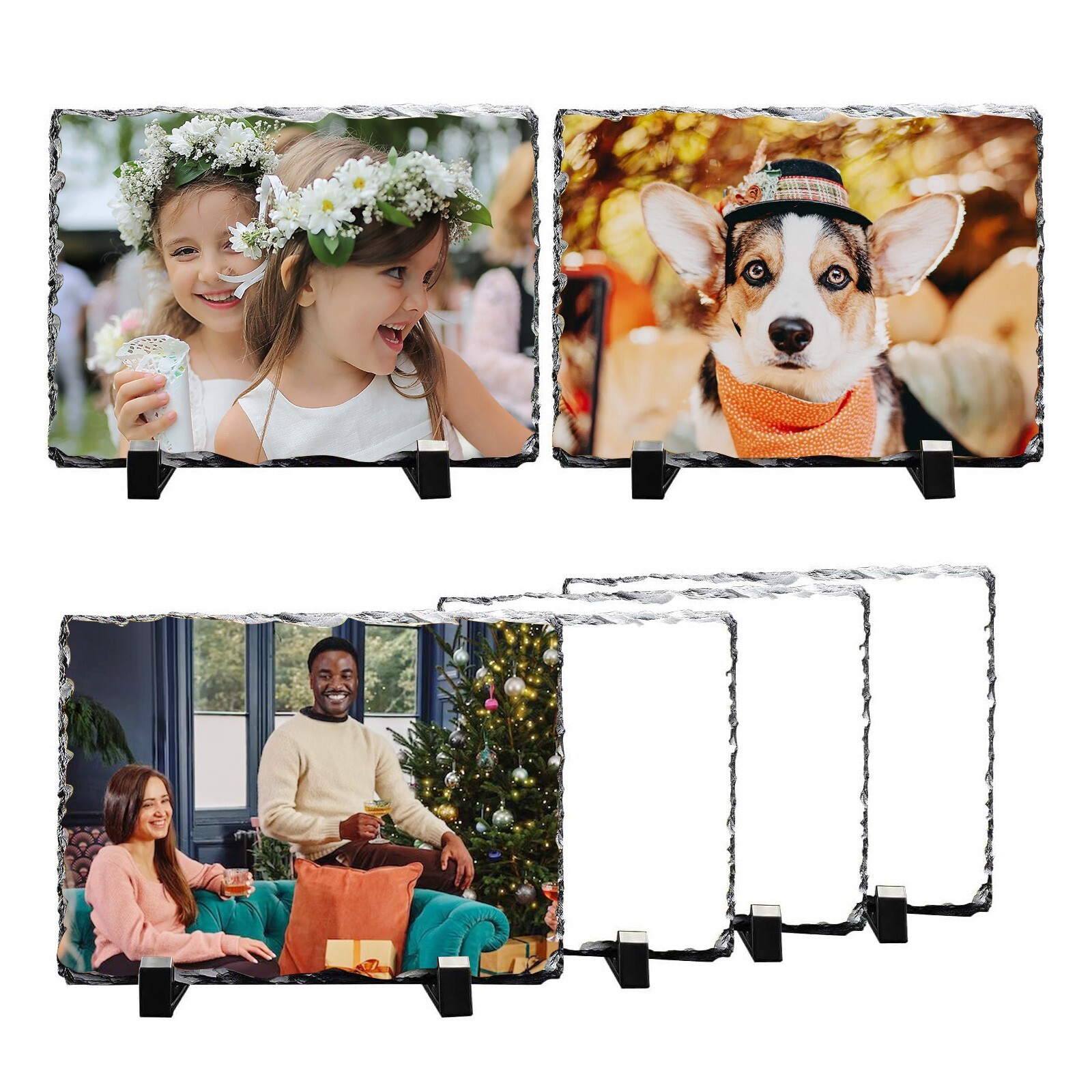 USA 28pc 5.9×7.9in Matte Sublimation Rectangle Slate Rock Plaque Blanks w/ Stand