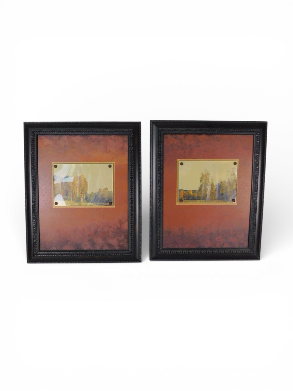Set Of 2 Tree Landscape Diptych Framed Prints Medium Orange Brown Wall Decor