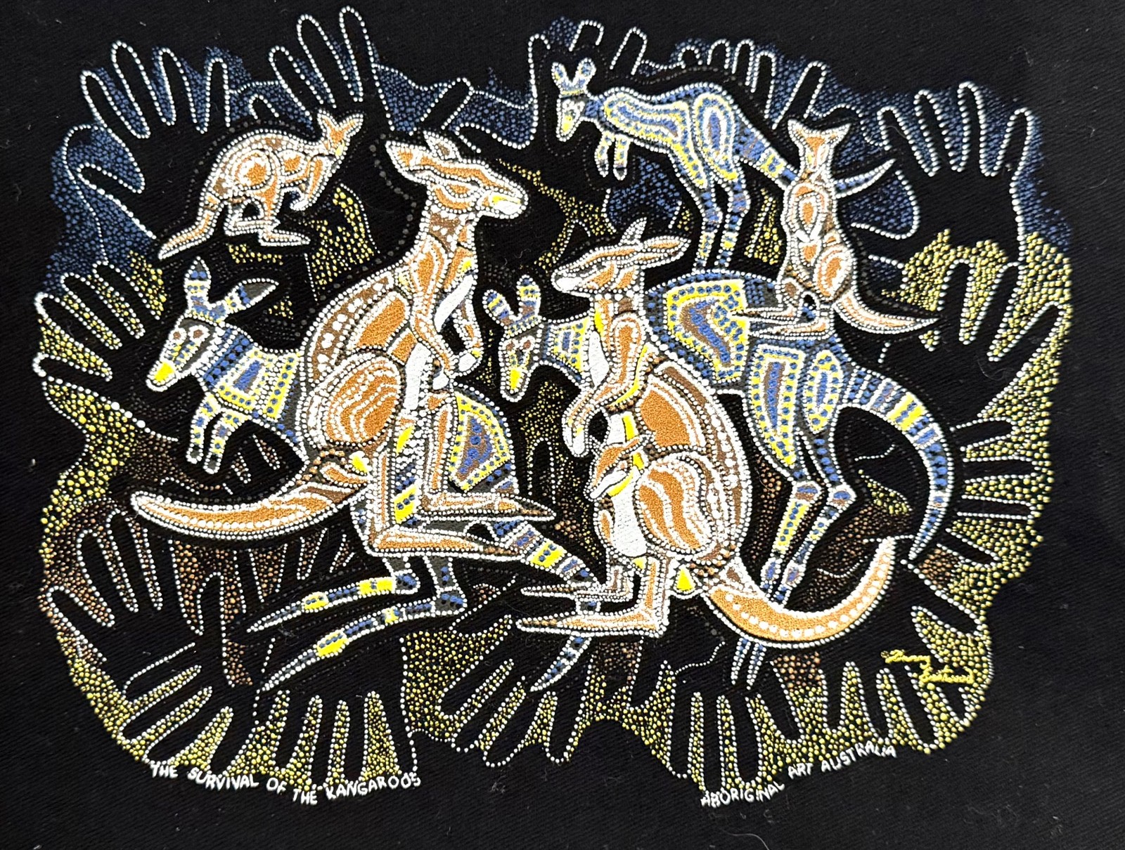 AUSTRALIAN ABORIGINAL ART “Survival of the Kangeroos” by Eastwood 10 3/4×9 3/8″