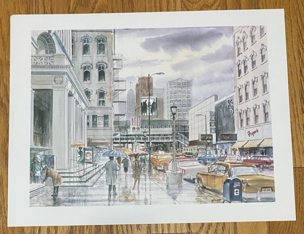 Vintage M Elich Chicago El Station Skyline Skyscrapers Cityscape Print 16×13