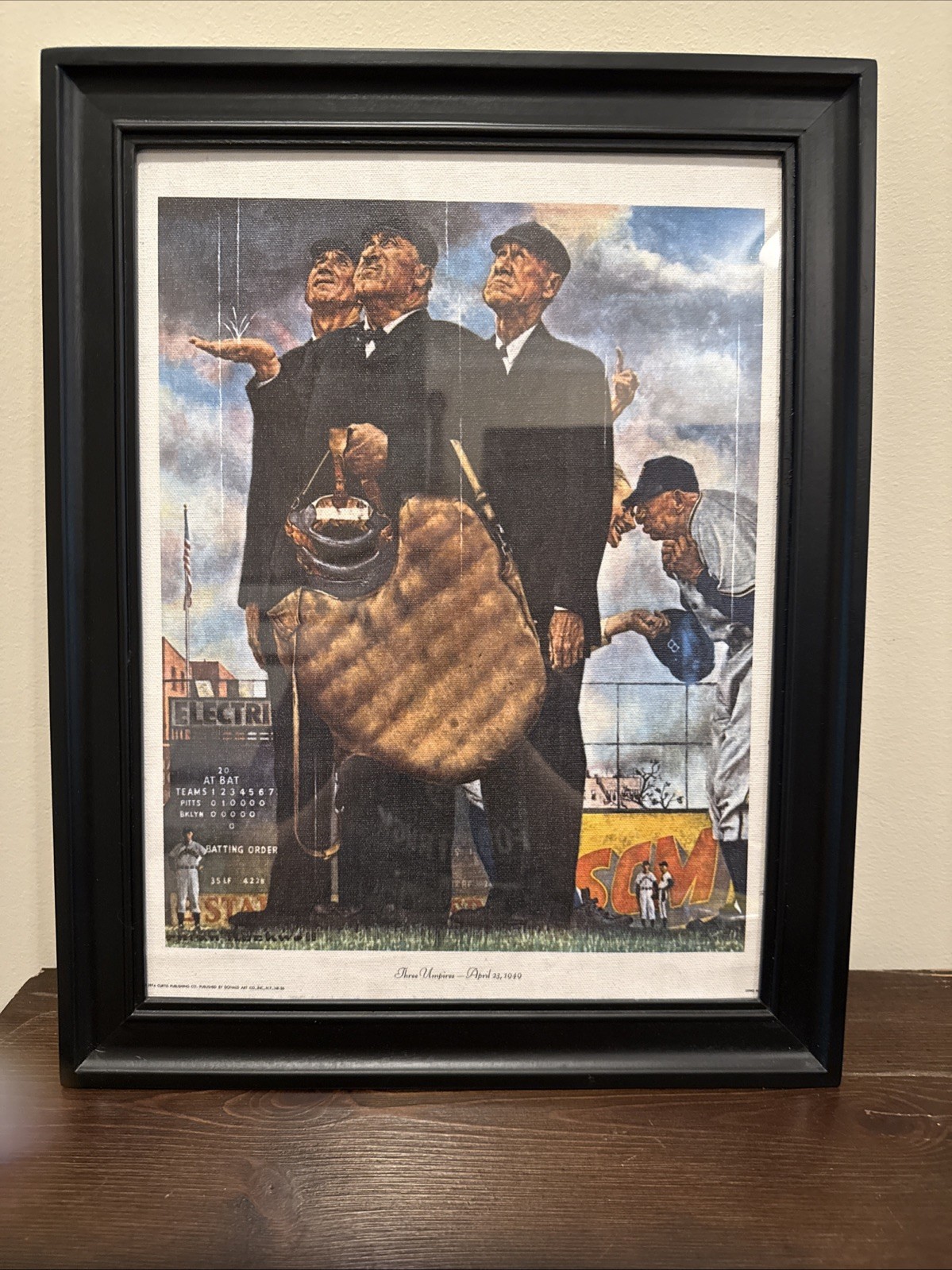 Norman Rockwell Three Umpires 1949 Framed Curtis Publish Litho 1974
