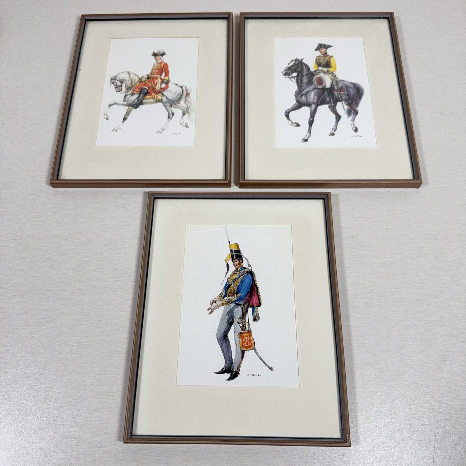 W. Thiele Military Uniform Prints Framed Lot of 3 Napoleonic Era European Art