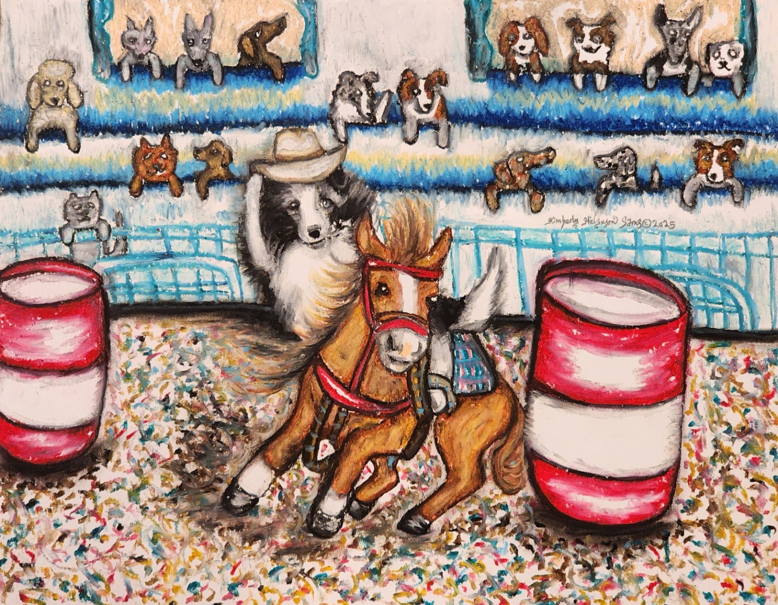 SHELTIE RODEO Dog Art Print 4 x 6 Signed by Artist KSams Quarter Horse Barrels