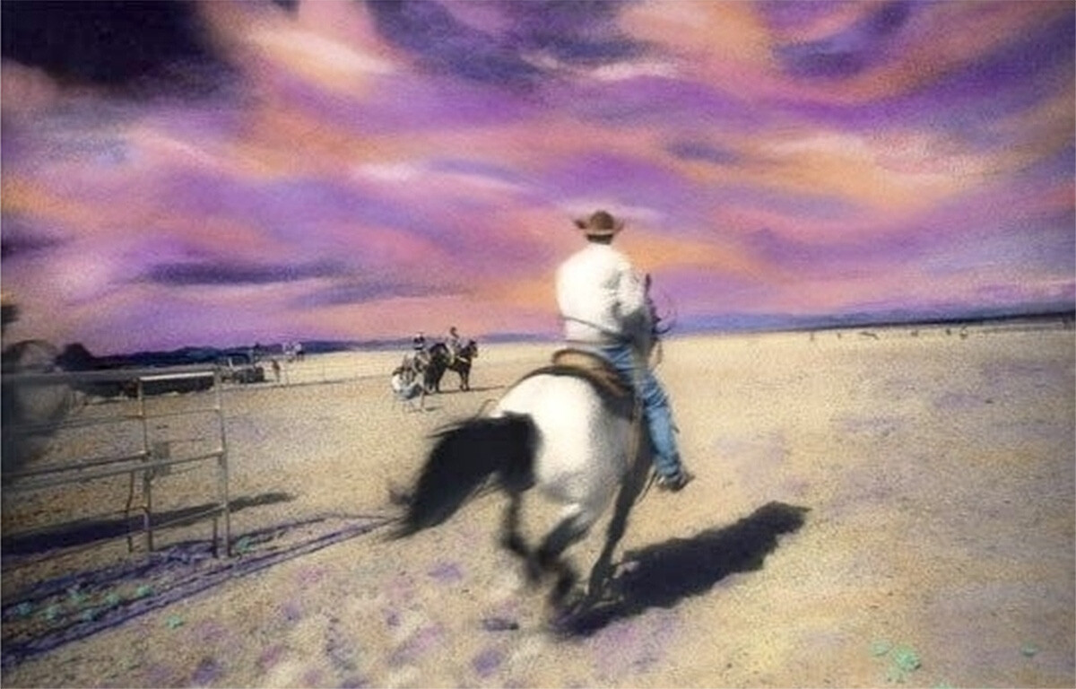 PADGETT MCFEELY RIDE UM COWBOY SILVER GELATIN PRINT w/OIL LITHOGRAPH HAND SIGNED