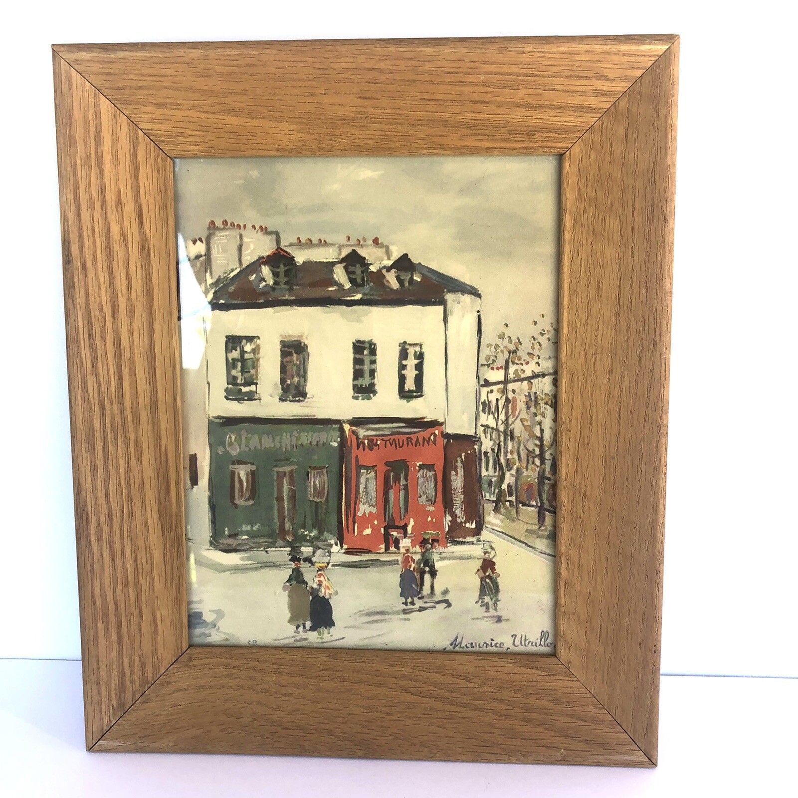 VTG Maurice Utrillo Wood Framed Under Glass “Lapin Agile” Art Print French