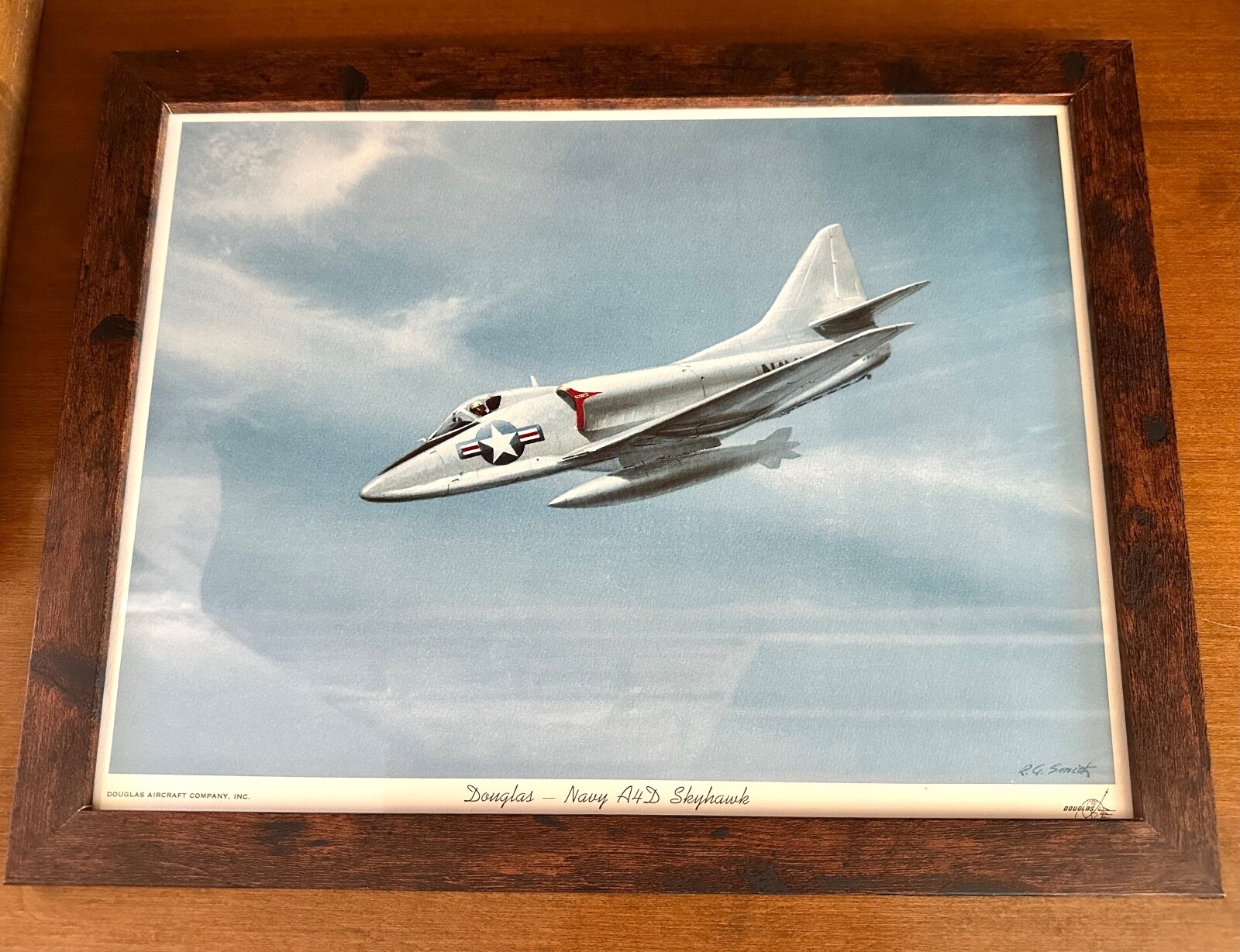 Douglas – Navy A4D Skyhawk By R.G. Smith Vtg Lithograph Print w/Basic Frame