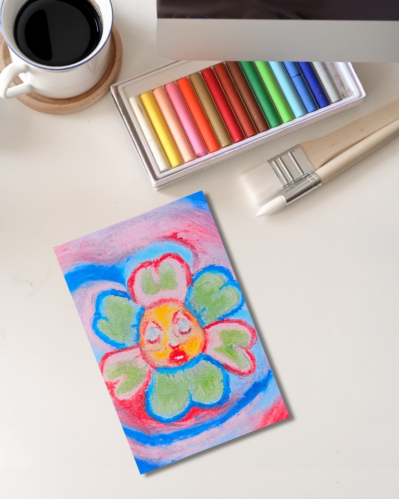 Oil Pastel Art Print Flower Funky Art 4×6 Inch Matte Photo Paper bresbloomingart