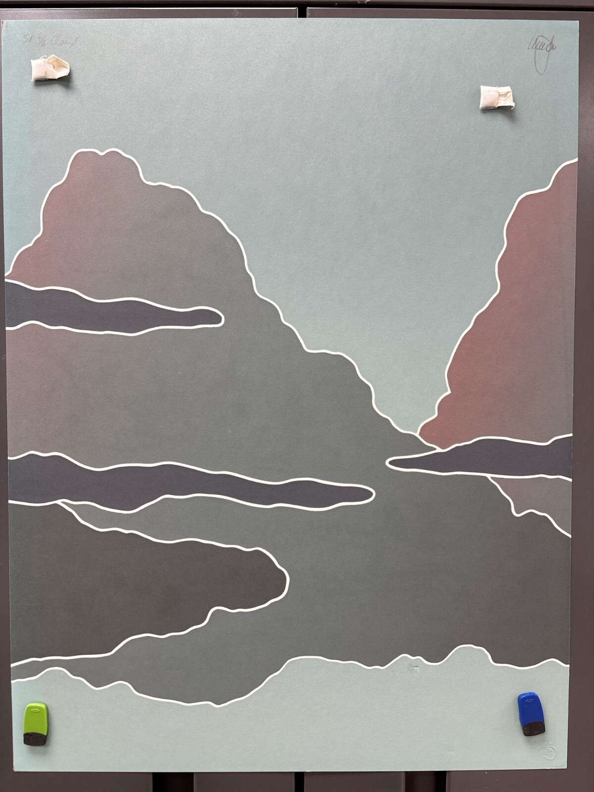 Outsider Art, Unkown Artist, Southwest Clouds Triptych, Fine Art Serigraph Print